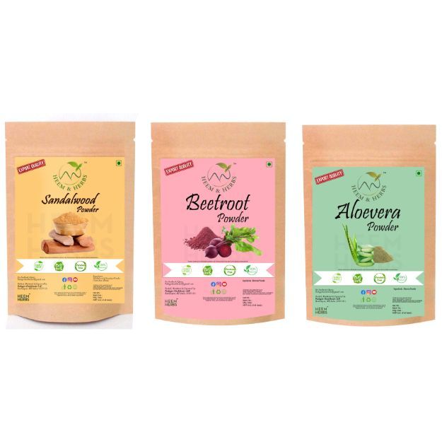Heem & Herbs Sandalwood Beetroot Aloevera Powder Pack Of 3