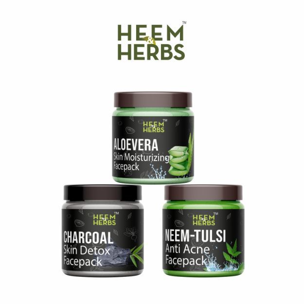 Heem & Herbs Charcoal Aloevera Neem-Tulsi Facepack Pack Of 3