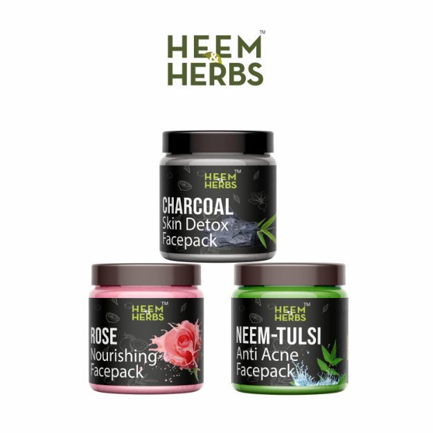 Heem & Herbs Charcoal Rose Neem-Tulsi Facepack Pack Of 3