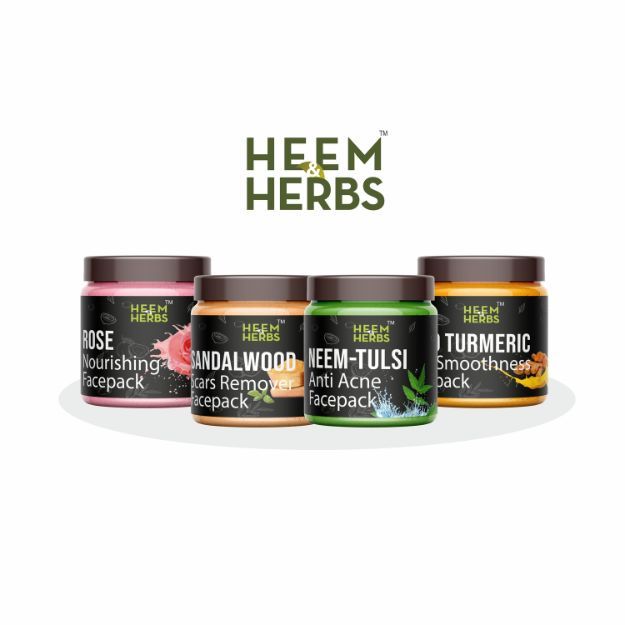 Heem & Herbs Rose Sandalwood Neem-Tulsi Wild Turmeric Facepack Pack Of 4