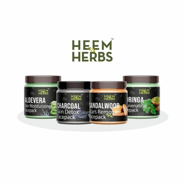 Heem & Herbs Aloevera Charcoal Sandalwood Moringa Facepack Pack Of 4