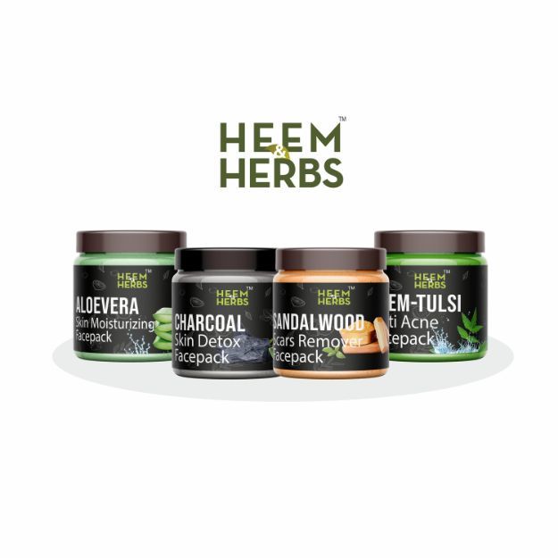 Heem & Herbs Aloevera Charcoal Sandalwood Neem-Tulsi Facepack Pack Of 4