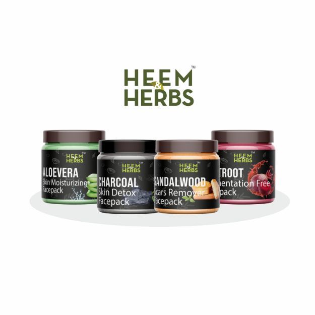Heem & Herbs Aloevera Charcoal Sandalwood Beetroot Facepack Pack Of 4