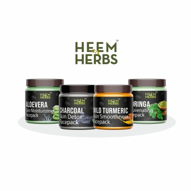 Heem & Herbs Aloevera Charcoal Wild Turmeric Moringa Facepack Pack Of 4