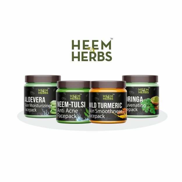 Heem & Herbs Aloevera Neem-Tulsi Wild Turmeric Moringa Facepack Pack Of 4