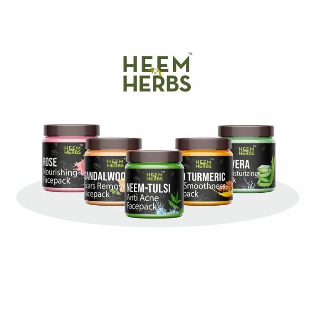 Heem & Herbs Rose Sandalwood Neem-Tulsi Wild Turmeric Aloevera Facepack Pack Of 5