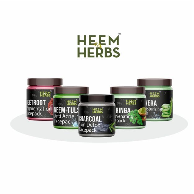 Heem & Herbs Beetroot Neem-Tulsi Charcoal Moringa Aloevera Facepack Pack Of 5