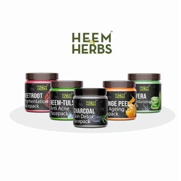 Heem & Herbs Beetroot Neem-Tulsi Charcoal Orangepeel Aloevera Facepack Pack Of 5
