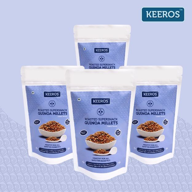 Keeros Tangy & Crunchy Quinoa Millets Namkeen Healthy & Diabetic Friendly Roasted SuperSnack (Pack of 4) 100gm
