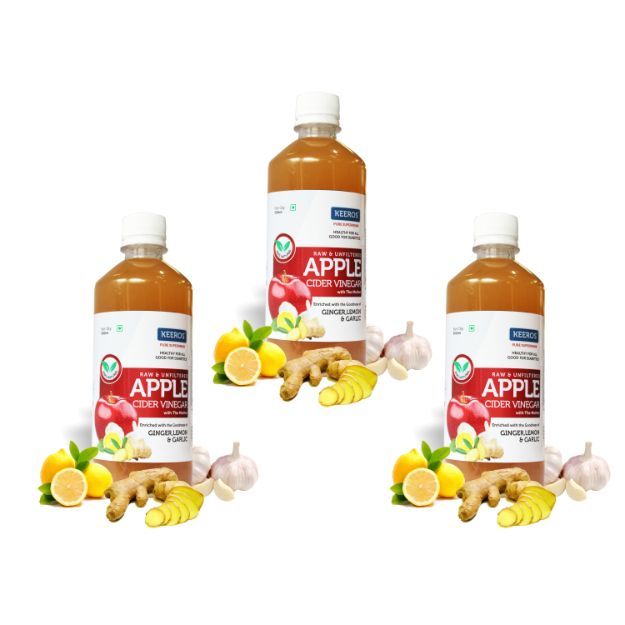 Keeros Apple Cider Vinegar for Diabetics & Weight Watchers Infused with Ginger, Lemon & Garlic (Pack of 3) 500ml