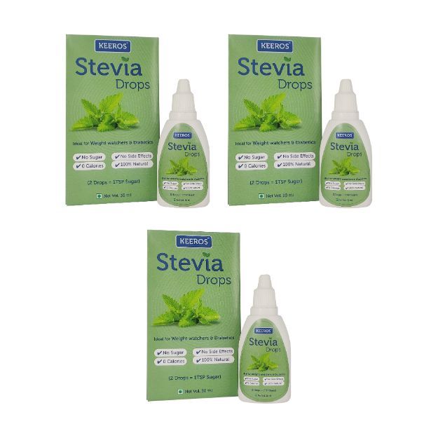 Keeros Stevia Drops Liquid Sweetener- 100% Natural Extract of Stevia Leaves (Pack of 3) 30ml