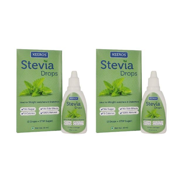 Keeros Stevia Drops Liquid Sweetener- 100% Natural Extract of Stevia Leaves (Pack of 2) 30ml
