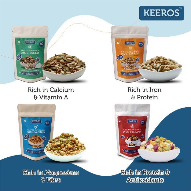 Keeros Healthy & Diabetic Friendly Super Snacks Combo of 4 Varieties (4 small packs of each)