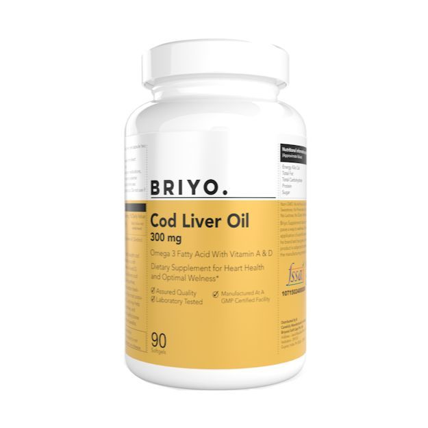 Briyo Cod Liver Oil Omega Fatty Acids with Vitamin A & D (300 mg size mini capsule) (90)_3