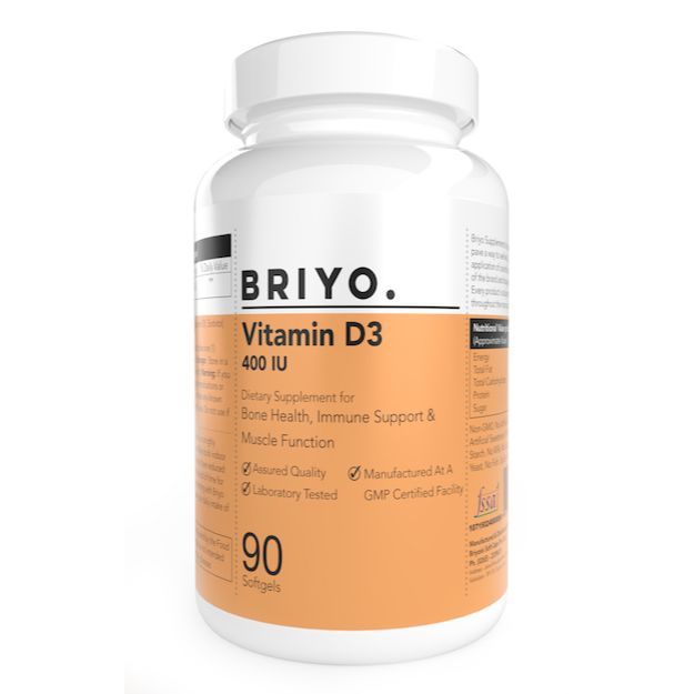 Briyo Vitamin D3 400IU Softgels For Bone Health, Muscle Function and Immune Support (90)