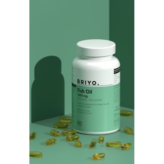 Briyo Fish Oil 1000 mg (550 mg Omega 3) 330 mg EPA & 220 mg DHA Per Softgel Capsule For Heart and Brain Health (60)