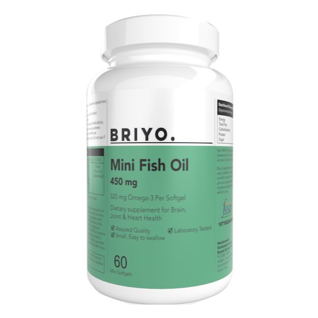 Briyo Fish Oil Mini 450mg size (71% strength omega 3) 320 mg Omega 3 per mini Capsule (60)      